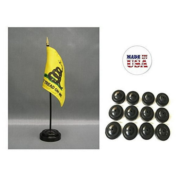 Box of 12 Gadsden Historical Flag 4"x6" Miniature Desk & Table Flags Includes 12 Flag Stands & 12 DONT TREAD ON ME Small Mini Stick Flags