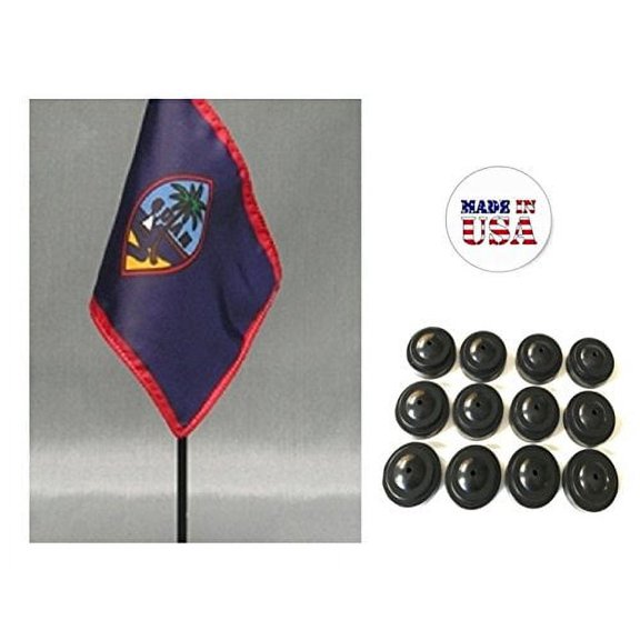Box of 12 Guam 4"x6" Miniature Desk & Table Flags Includes 12 Flag Stands & 12 Guamanian Small Mini Stick Flags