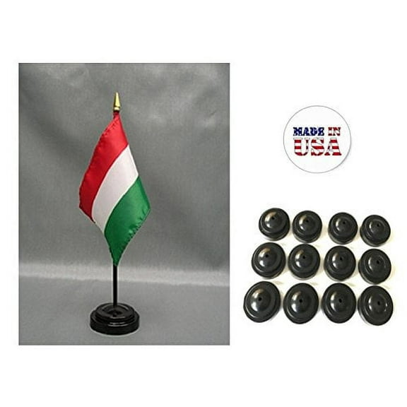 Box of 12 Hungary 4"x6" Miniature Desk & Table Flags Includes 12 Flag Stands & 12 Hungarian Small Mini Stick Flags