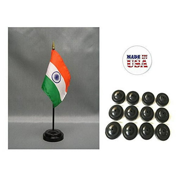 Box of 12 India 4"x6" Miniature Desk & Table Flags Includes 12 Flag Stands & 12 Indian Small Mini Stick Flags