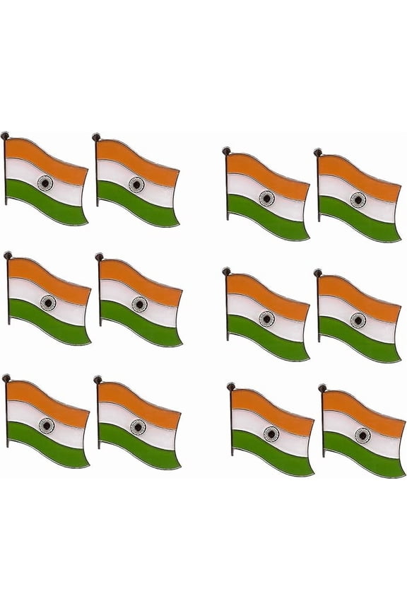Box of 12 India Single Flag Lapel Pins, India Single Flag Pin Badges with Clasp Backing