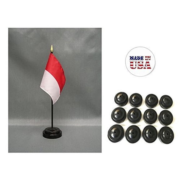 Box of 12 Indonesia 4"x6" Miniature Desk & Table Flags Includes 12 Flag Stands & 12 Indonesian Small Mini Stick Flags