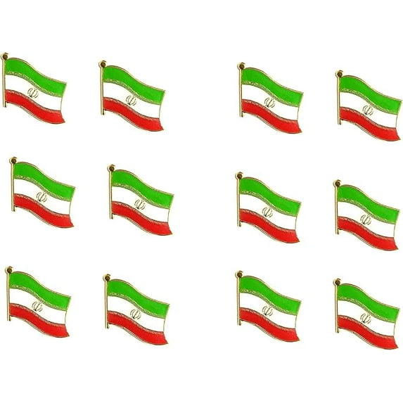 Box of 12 Iran Single Flag Lapel Pins, Iran Single Flag Pin Badges with Clasp Backing