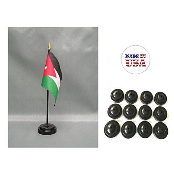 Box of 12 Jordan 4"x6" Miniature Desk & Table Flags Includes 12 Flag Stands & 12 Jordanian Small Mini Stick Flags