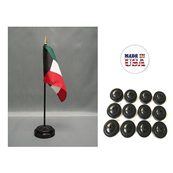 Box of 12 Kuwait 4"x6" Miniature Desk & Table Flags Includes 12 Flag Stands & 12 Kuwaiti Small Mini Stick Flags