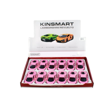 Box of 12 Lamborghini Revuelto Hardtop, Matte Hot Pink - Kinsmart 5459DPK - 1/38 Scale Diecast Model Cars