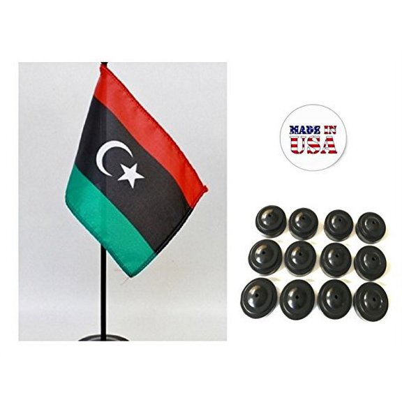 Box of 12 Libya 4"x6" Miniature Desk & Table Flags Includes 12 Flag Stands & 12 Libyan Small Mini Stick Flags
