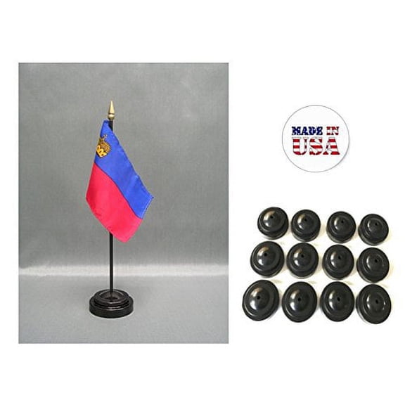 Box of 12 Liechtenstein 4"x6" Miniature Desk & Table Flags Includes 12 Flag Stands & 12 Liechtensteiner Small Mini Stick Flags