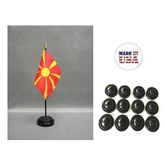 Box of 12 Macedonia 4"x6" Miniature Desk & Table Flags Includes 12 Flag Stands & 12 Macedonian Small Mini Stick Flags