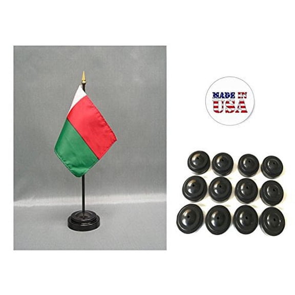 Box of 12 Madagascar 4"x6" Miniature Desk & Table Flags Includes 12 Flag Stands & 12 Malagasy Small Mini Stick Flags