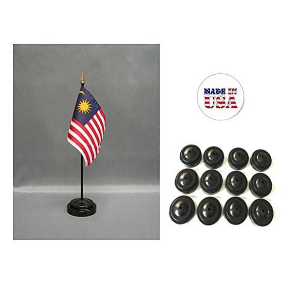 Box of 12 Malaysia 4"x6" Miniature Desk & Table Flags Includes 12 Flag Stands & 12 Malaysian Small Mini Stick Flags