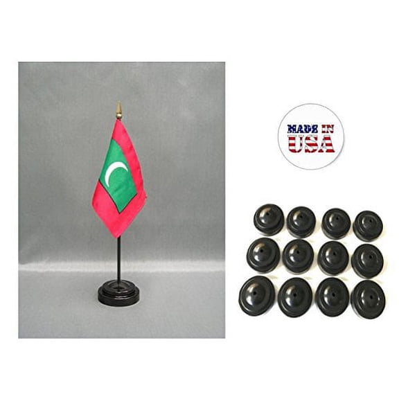 Box of 12 Maldives 4"x6" Miniature Desk & Table Flags Includes 12 Flag Stands & 12 Maldivan Small Mini Stick Flags