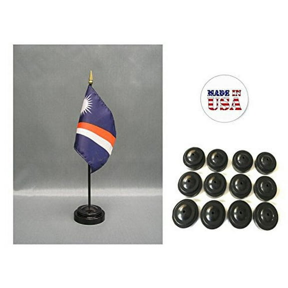 Box of 12 Marshall Islands 4"x6" Miniature Desk & Table Flags Includes 12 Flag Stands & 12 Marshallese Small Mini Stick Flags