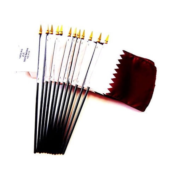 Box of 12 Mini Qatar Desk & Table Flags (4"x6") - High-Quality American-Made Qatari Flags