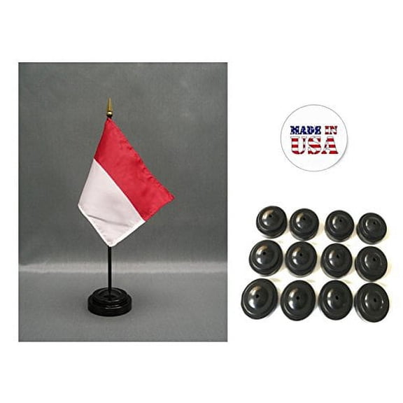 Box of 12 Monaco 4"x6" Miniature Desk & Table Flags Includes 12 Flag Stands & 12 Monegasque or Monacan Small Mini Stick Flags