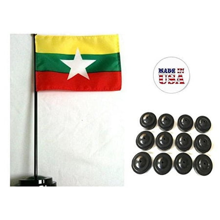 Box of 12 Myanmar (Burma) 4"x6" Miniature Desk & Table Flags Includes 12 Flag Stands & 12 Burmese or Myanmarese Small Mini Stick Flags