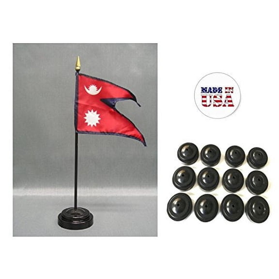 Box of 12 Nepal 4"x6" Miniature Desk & Table Flags Includes 12 Flag Stands & 12 Nepalese Small Mini Stick Flags