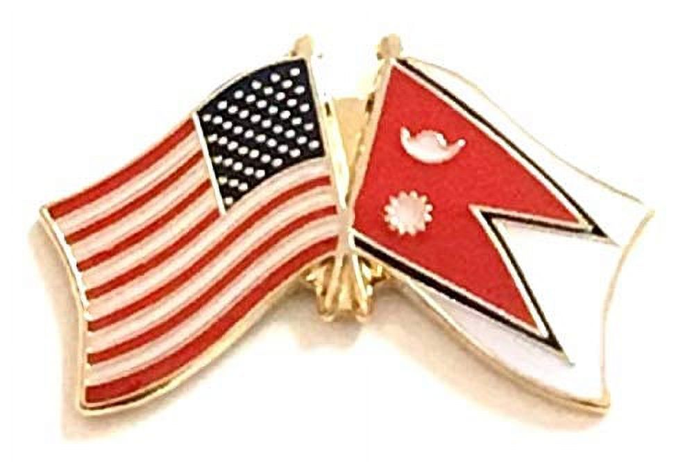 Box of 12 Nepal & US Crossed Flag Lapel Pins, Nepalese & American