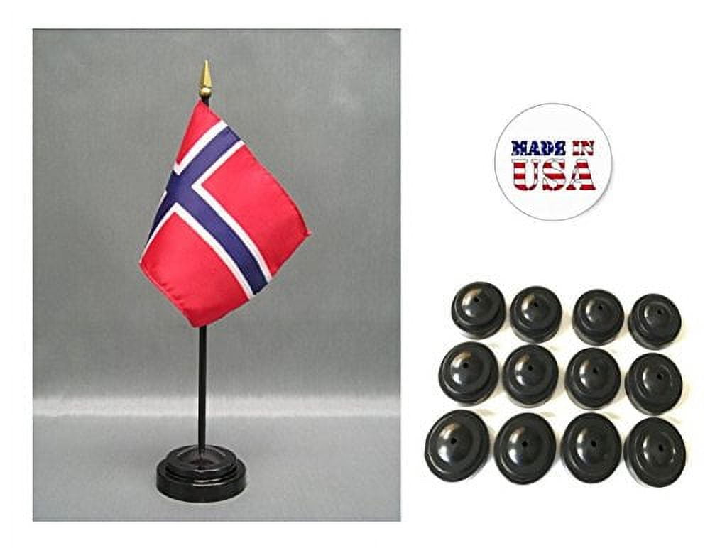 Box of 12 Norway 4"x6" Miniature Desk & Table Flags Includes 12 Flag Stands & 12 Norwegian Small Mini Stick Flags
