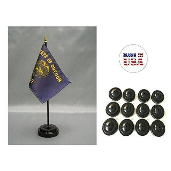 Box of 12 Oregon 4"x6" Miniature Desk & Table Flags Includes 12 Flag Stands & 12 Oregon State Small Mini Stick Flags