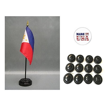 Box of 12 Philippines 4"x6" Miniature Desk & Table Flags Includes 12 Flag Stands & 12 Filipino Small Mini Stick Flags