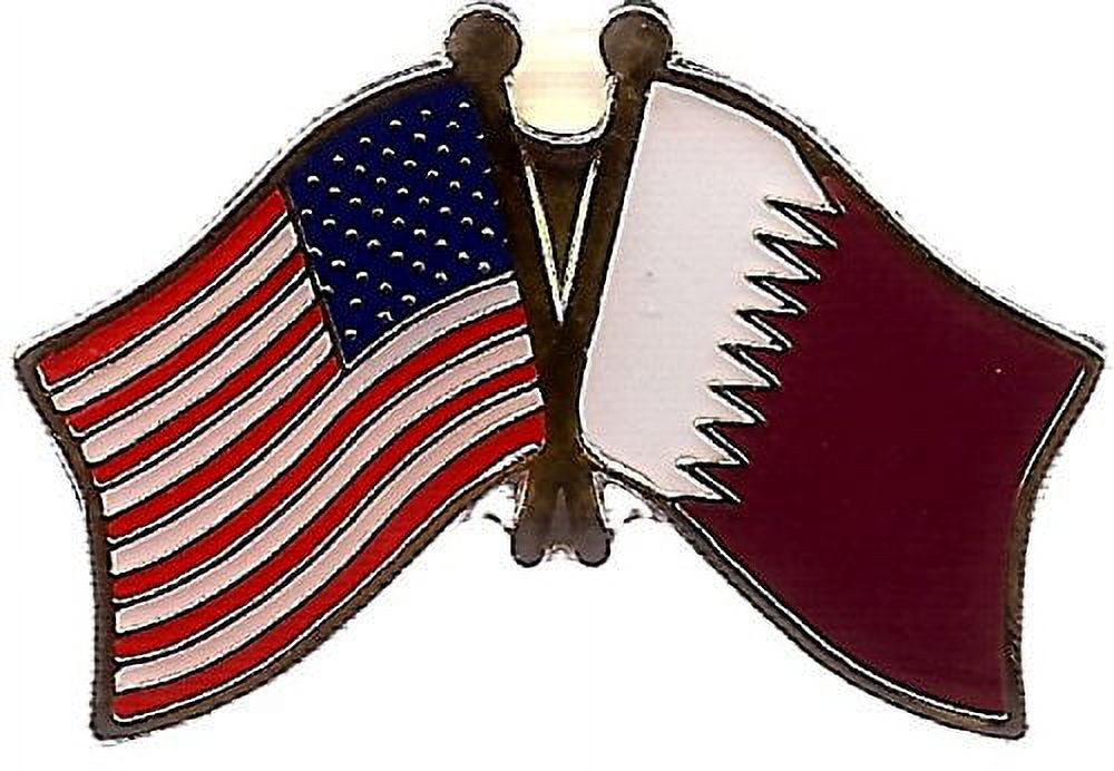Box of 12 Qatar & US Crossed Flag Lapel Pins, Qatari & American Double