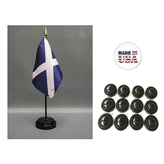 Box of 12 Scotland Cross 4"x6" Miniature Desk & Table Flags Includes 12 Flag Stands & 12 Scottish Cross Small Mini Stick Flags