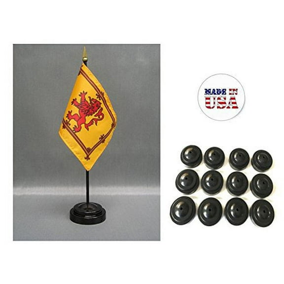 Box of 12 Scotland Lion 4"x6" Miniature Desk & Table Flags Includes 12 Flag Stands & 12 Scottish Lion Small Mini Stick Flags