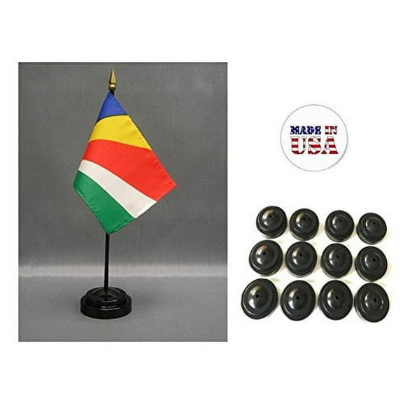 Box of 12 Seychelles 4"x6" Miniature Desk & Table Flags Includes 12 Flag Stands & 12 Seychellois Small Mini Stick Flags