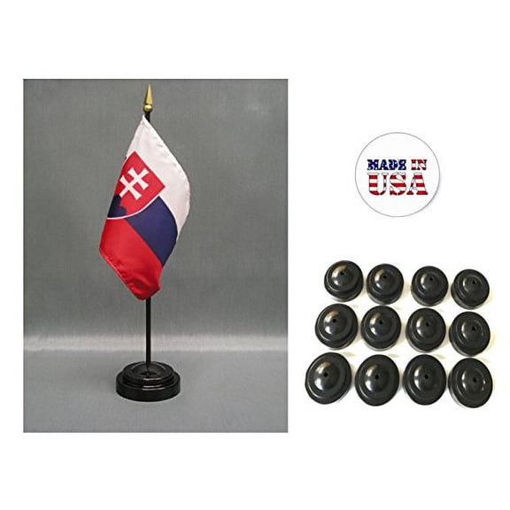 Box of 12 Slovakia 4"x6" Miniature Desk & Table Flags Includes 12 Flag Stands & 12 Slovakian Small Mini Stick Flags