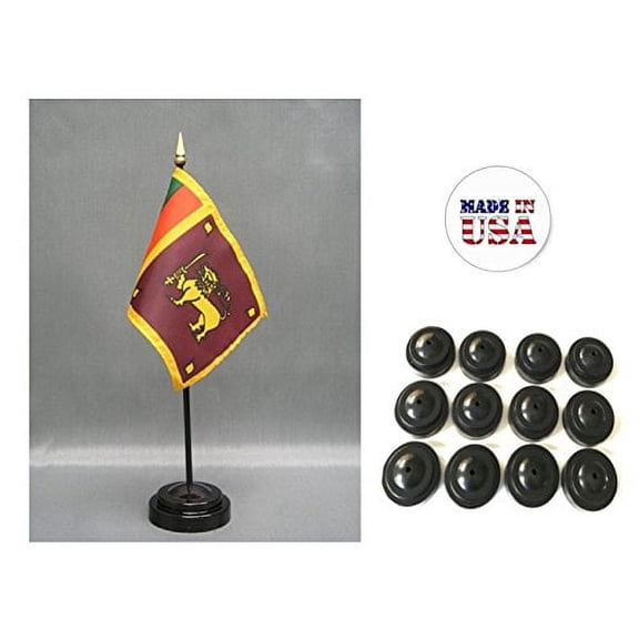 Box of 12 Sri Lanka 4"x6" Miniature Desk & Table Flags Includes 12 Flag Stands & 12 Sri Lankan Small Mini Stick Flags