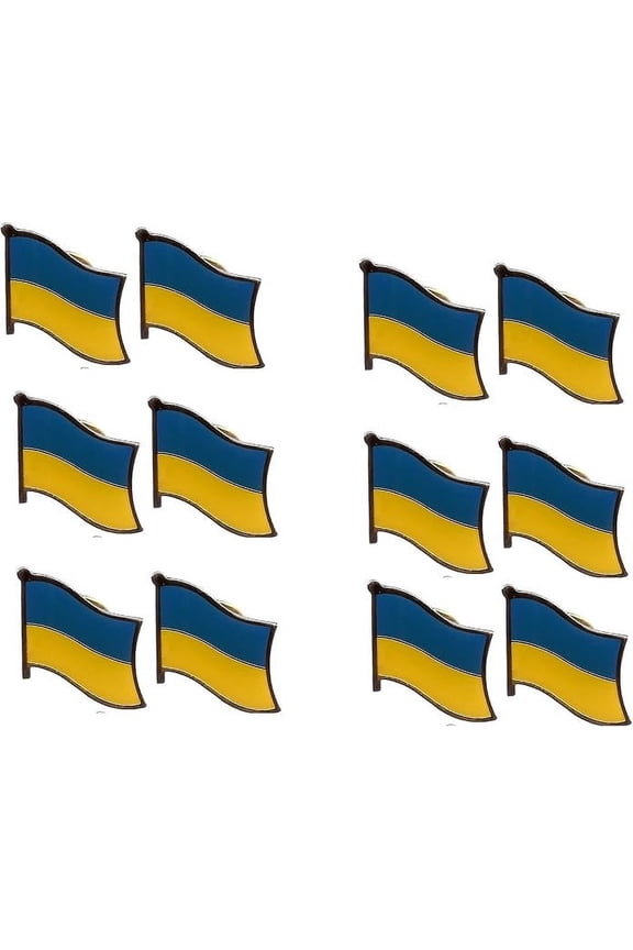 Box of 12 Ukraine Single Flag Lapel Pins, Ukraine Single Flag Pin Badges with Clasp Backing