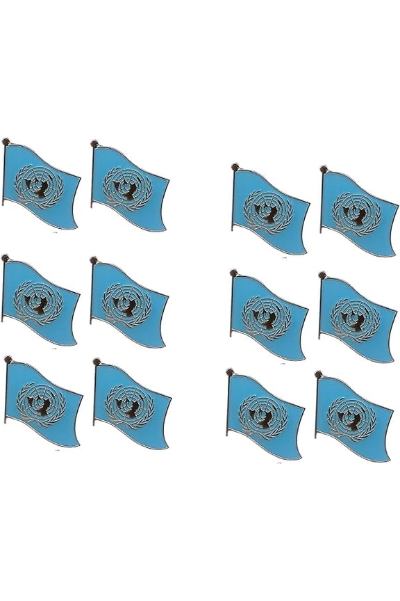 Box of 12 United Nation Single Flag Lapel Pins, United Nation Single Flag Pin Badges with Clasp Backing