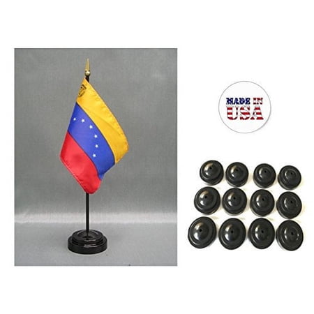 Box of 12 Venezuela 4"x6" Miniature Desk & Table Flags Includes 12 Flag Stands & 12 Venezuelan Small Mini Stick Flags