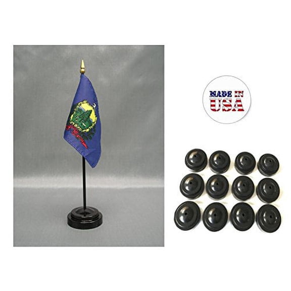 Box of 12 Vermont 4"x6" Miniature Desk & Table Flags Includes 12 Flag Stands & 12 Vermont State Small Mini Stick Flags