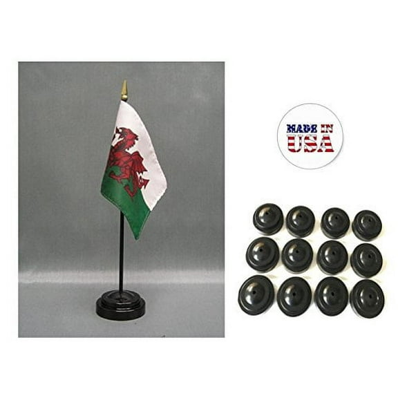 Box of 12 Wales 4"x6" Miniature Desk & Table Flags Includes 12 Flag Stands & 12 Welsh Small Mini Stick Flags