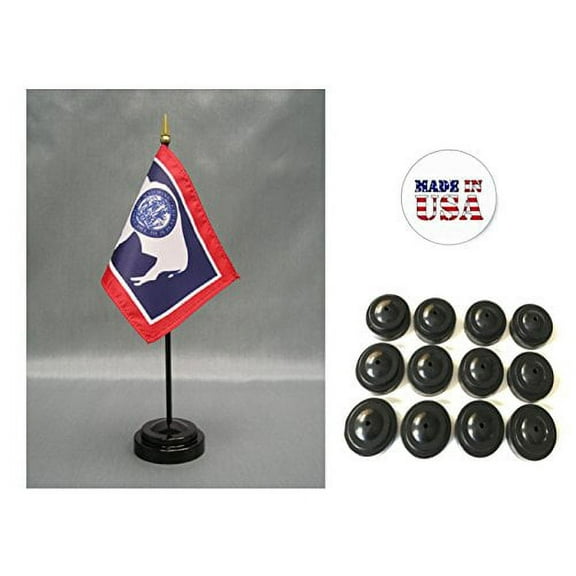 Box of 12 Wyoming 4"x6" Miniature Desk & Table Flags Includes 12 Flag Stands & 12 Wyoming State Small Mini Stick Flags
