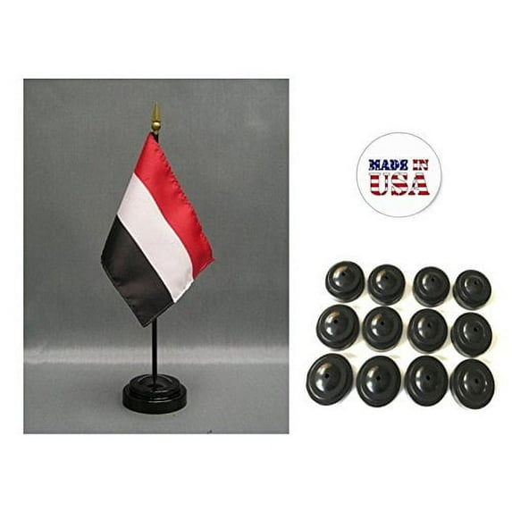Box of 12 Yemen 4"x6" Miniature Desk & Table Flags Includes 12 Flag Stands & 12 Yemeni or Yemenite Small Mini Stick Flags