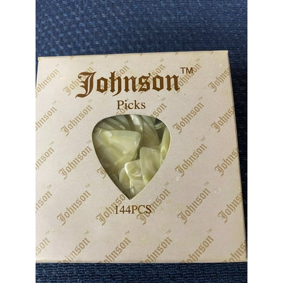 Box of 144 Johnson White Pearloid Extra Heavy Gauge Celluloid Guitar Picks