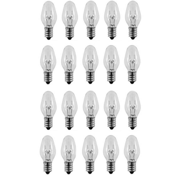 Box of 20 Nightlight Bulbs 15C7, Clear, 15 Watt, 120 Volt, E12 Candelabra Base