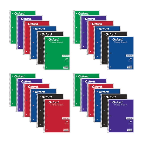 Box of 24 College Ruled Spiral Notebooks Assorted Colors 70 Sheets Each