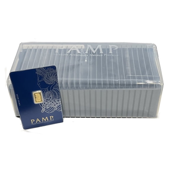 Box of 25 - 1 gram Gold Bar - PAMP Suisse Lady Fortuna Veriscan In Assay