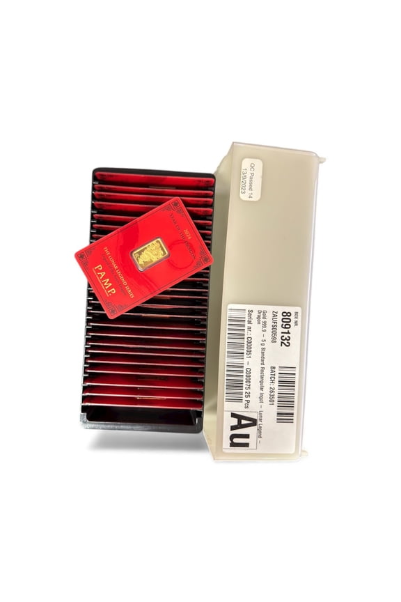 (Box of 25) 2024 Pamp Lunar Series Dragon 5 gram Gold Bar - Ultra Low Serial