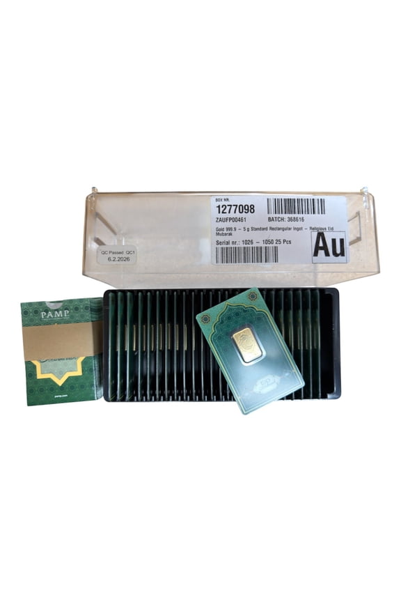 (Box of 25) PAMP Eid Mubarak 5 Gram Gold Bar in Assay Total 125g Fine Gold