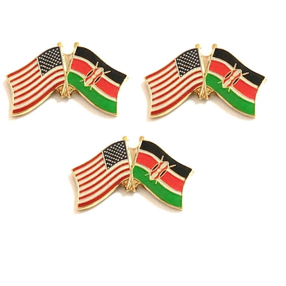 Kenya & US Crossed Flag Lapel Pins, Pack of 3