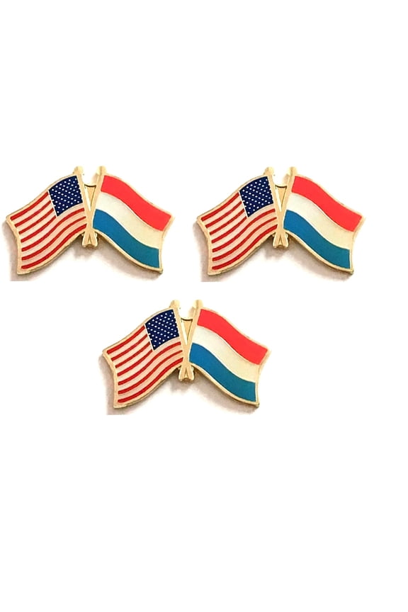 Luxembourg & US Crossed Flag Lapel Pins, Pack of 3