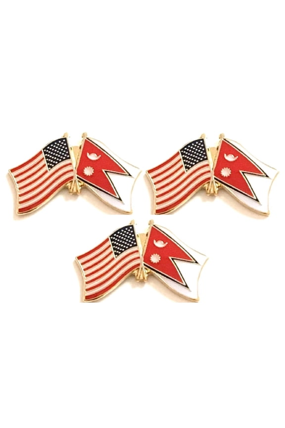 Nepal & US Crossed Flag Lapel Pins, Pack of 3