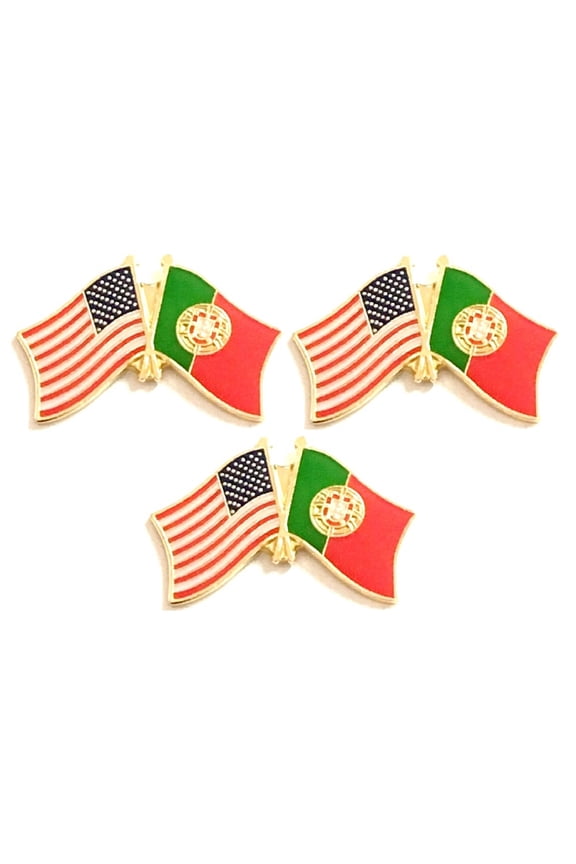Portugal & US Crossed Flag Lapel Pins, Box of 3