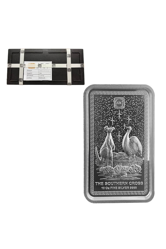 Box of 30 - 10 oz ABC Refinery The Southern Cross Silver Bar High Relief .9999 Fine