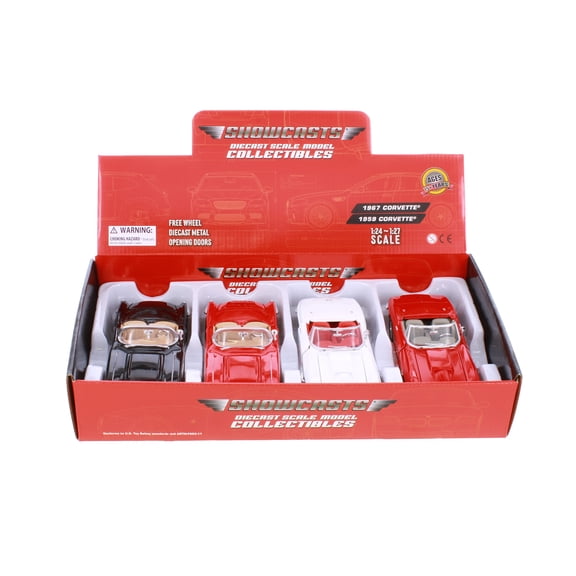 Box of 4 1959 & 1967 Chevy Corvette, ASSTD - Showcasts 77216/24D - 1/24 Scale Diecast Model Cars